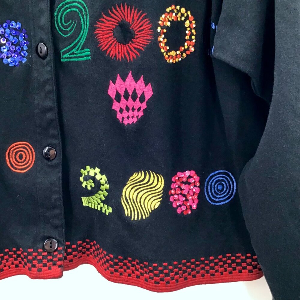 Vintage 2X Michael Simon Lite Y2K Cardigan Top Embroidered Beaded Textile Art - Picture 7 of 12